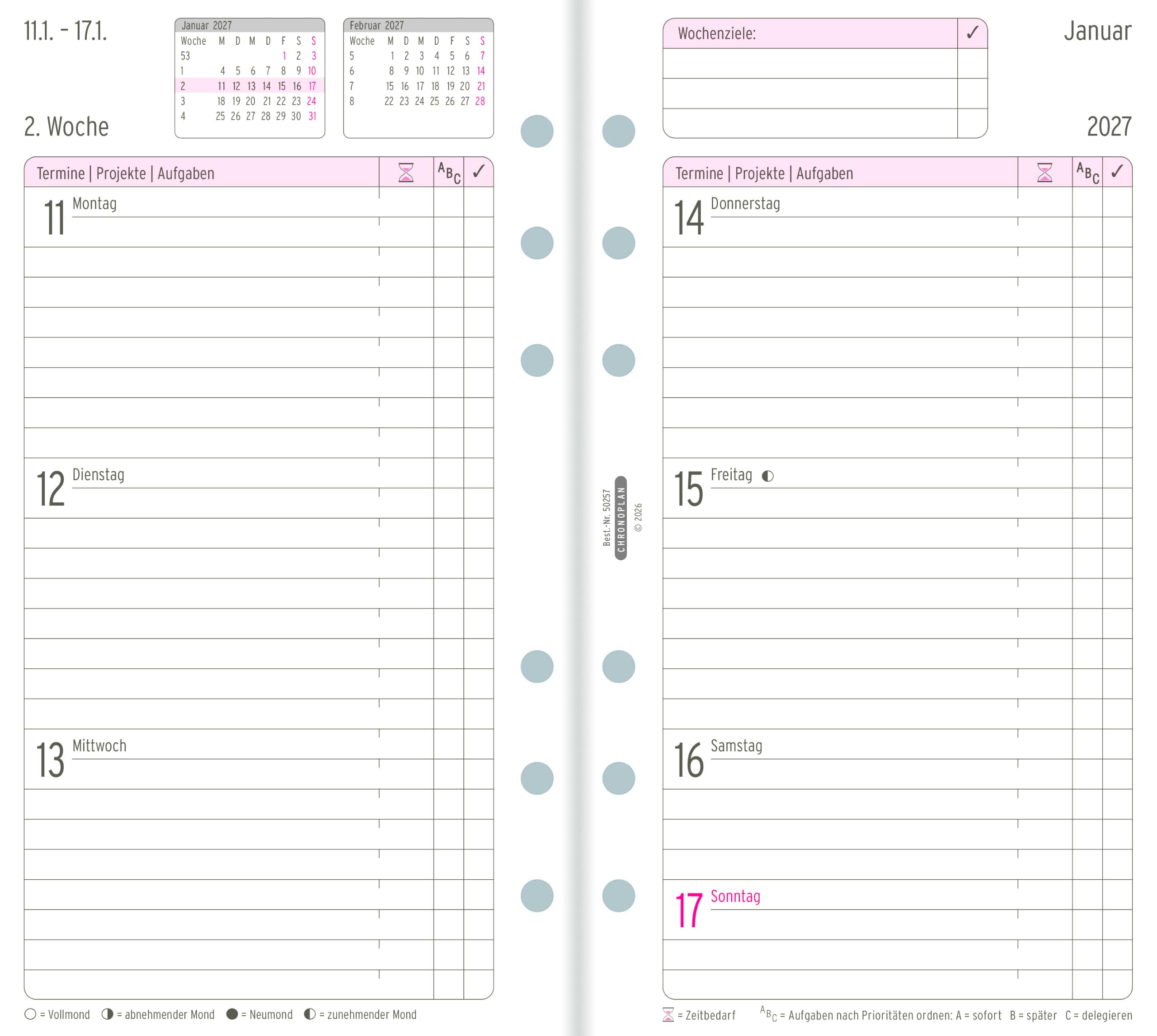chronoplan-50257-kalendereinlage-2027-wochenplan-midi-96x172-mm-1-woche-auf-2-se image 3
