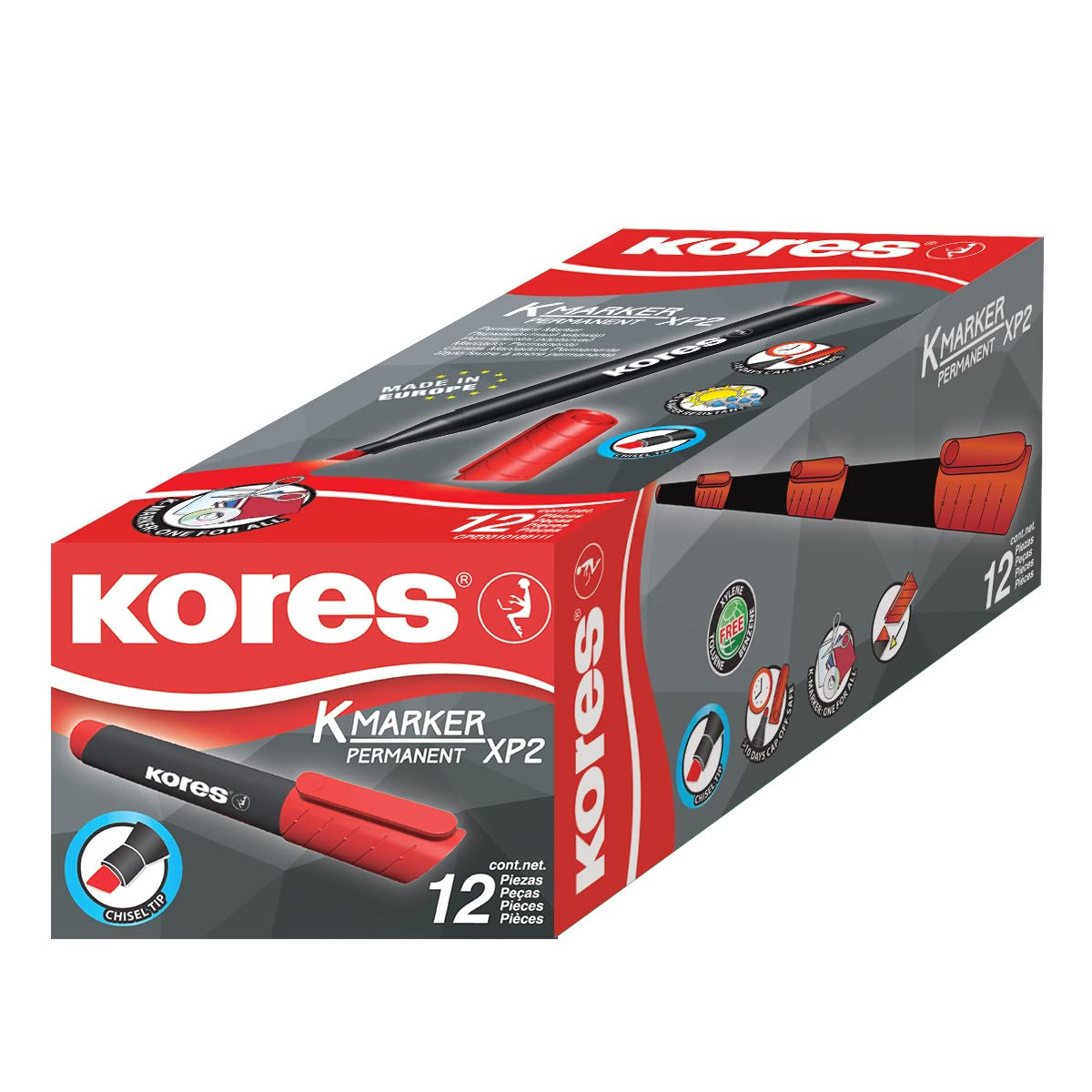 kores-k-marker-xp2-permanentmarker-rot-keilspitze-12er-pack image 3