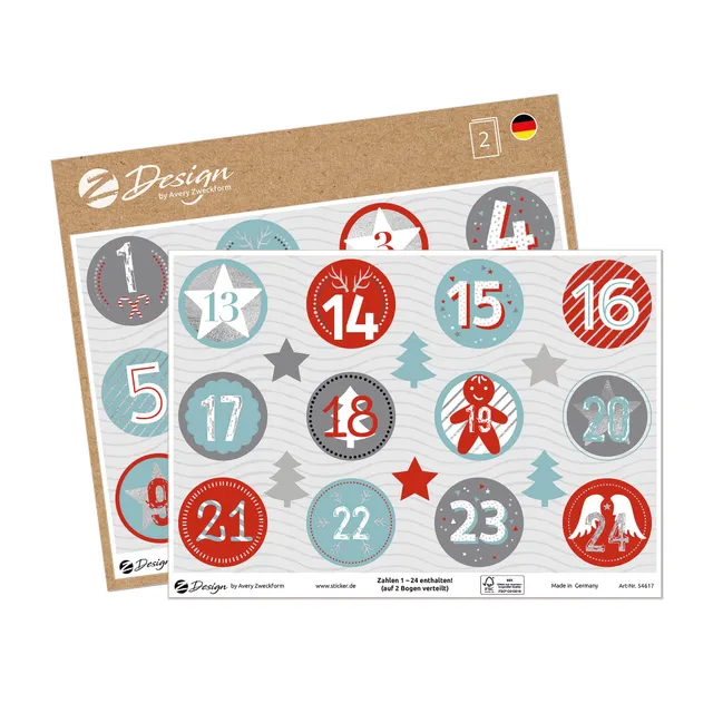 avery-zweckform-z-design-54617-adventskalender-zahlen-sticker-24-zahlen-1-24-sil image 1