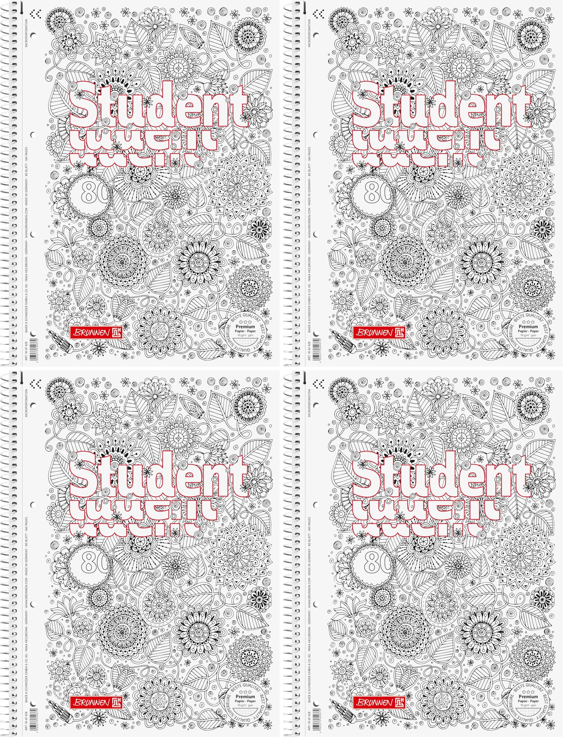 brunnen-collegeblock-premium-student-zenart-floral-a4-lineatur-28-80-blatt-wei image 4