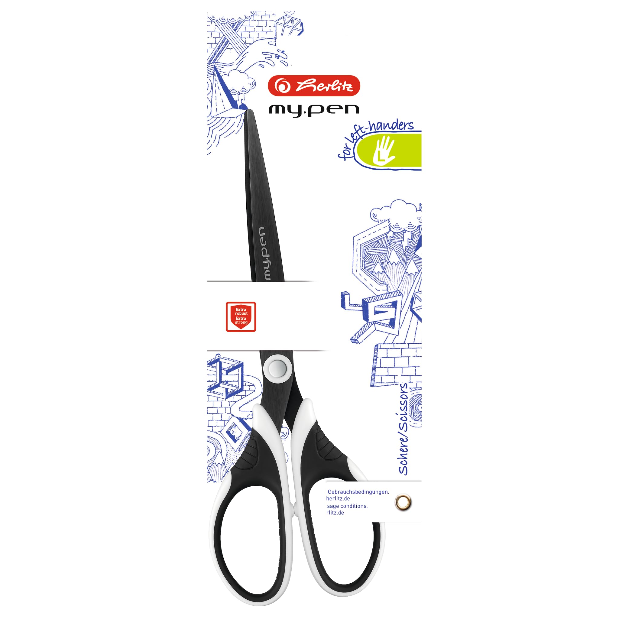 herlitz-schere-f-r-linksh-nder-my-pen-18-cm-schwarz-wei image 2