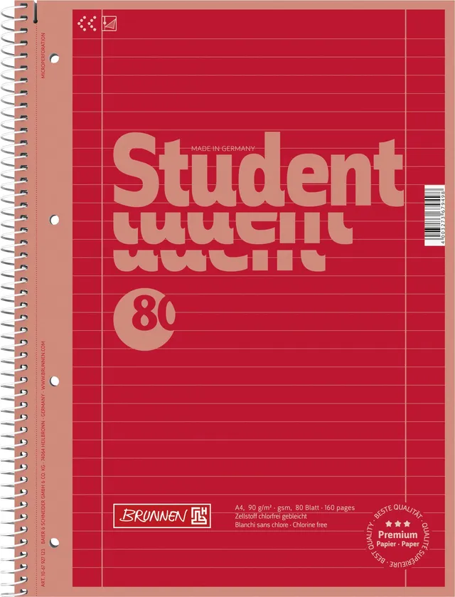 brunnen-collegeblock-premium-student-colour-code-a4-lineatur-27-80-blatt-rot image 1