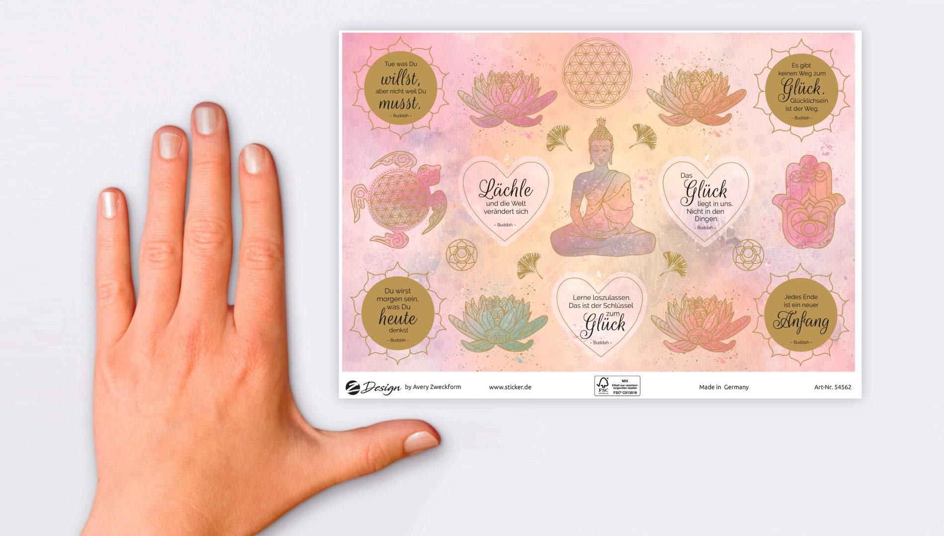avery-zweckform-54562-deko-sticker-buddha-lebensblume-a5-gold-effekt-42-st-ck image 3