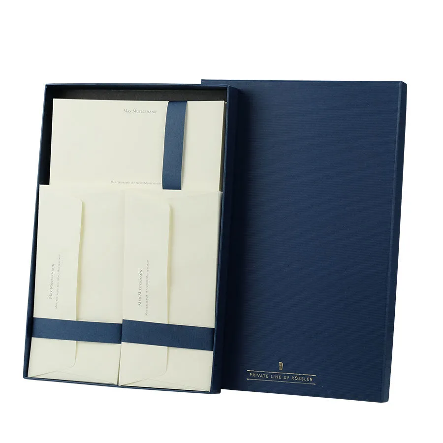 r-ssler-personalisierbare-briefpapier-box-creme-40-st-ck-blau image 1