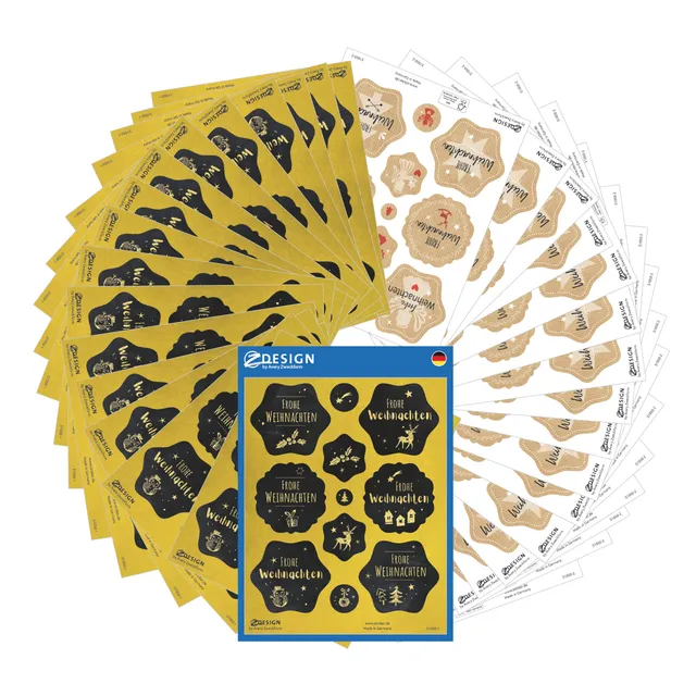 avery-zweckform-z-design-51050-aufkleber-weihnachten-204-st-ck-schwarz-gold-kraf image 1