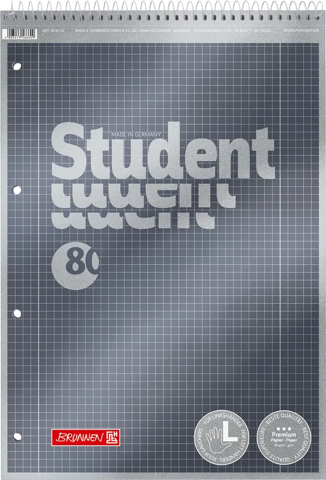 brunnen-collegeblock-student-a4-lineatur-28-kariert-mit-kopfspirale image 1