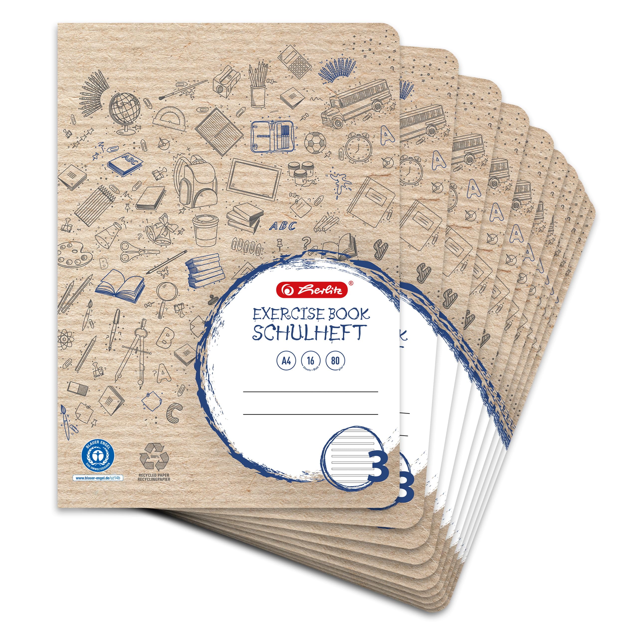 herlitz-schulheft-a4-recycling-lineatur-3-liniert-16-blatt-10-st-ck image 1