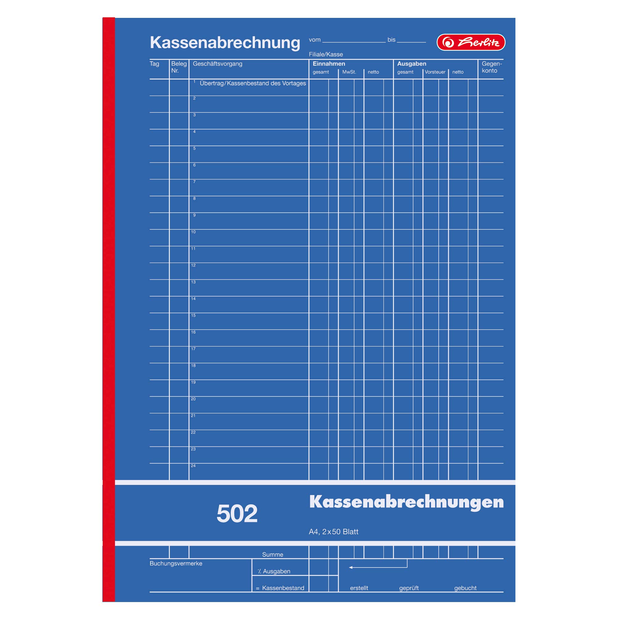 herlitz-kassenabrechnungsbuch-502-a4-2x50-blatt image 2