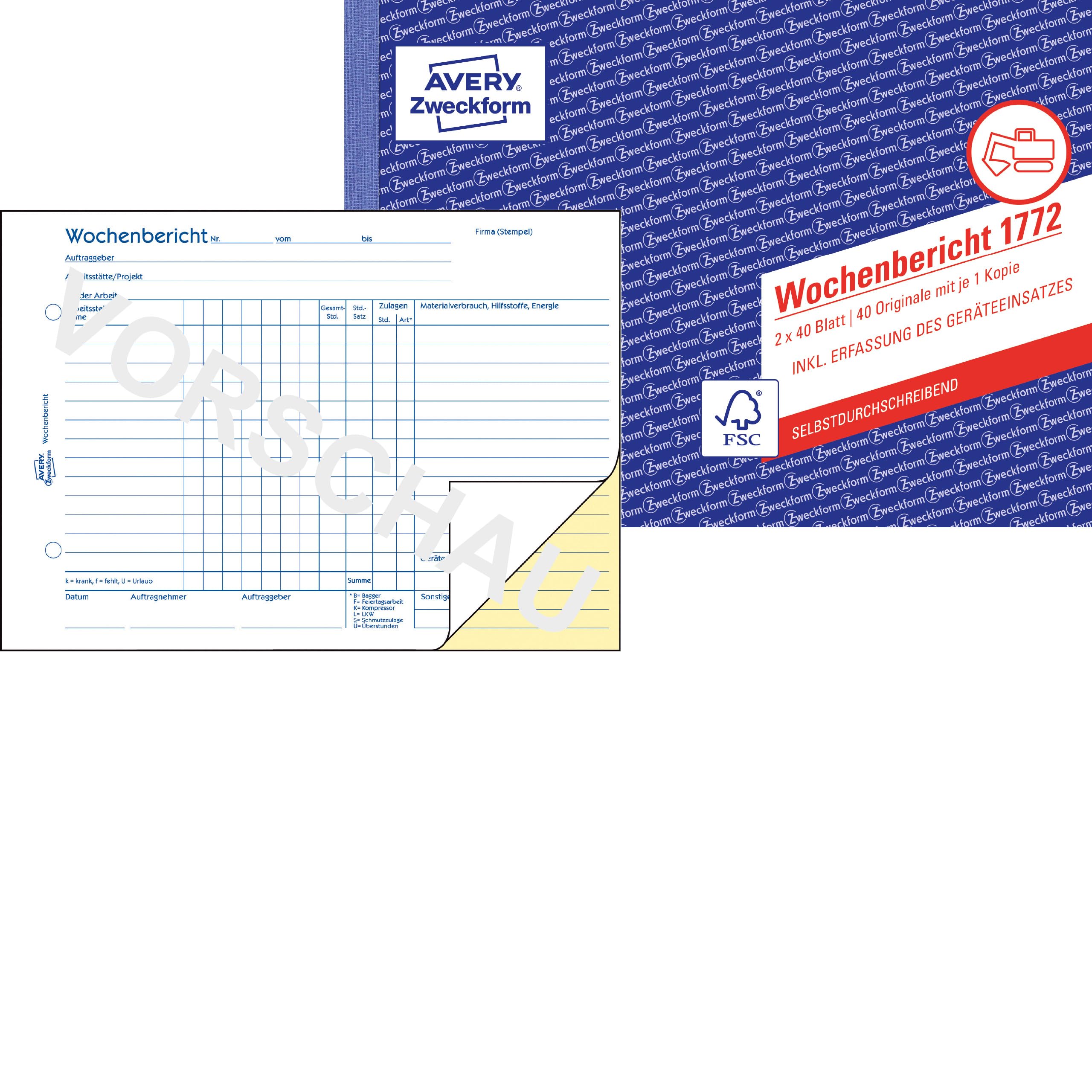 avery-zweckform-1772-wochenbericht-a5-quer-selbstdurchschreibend-2-x-40-blatt-we image 1