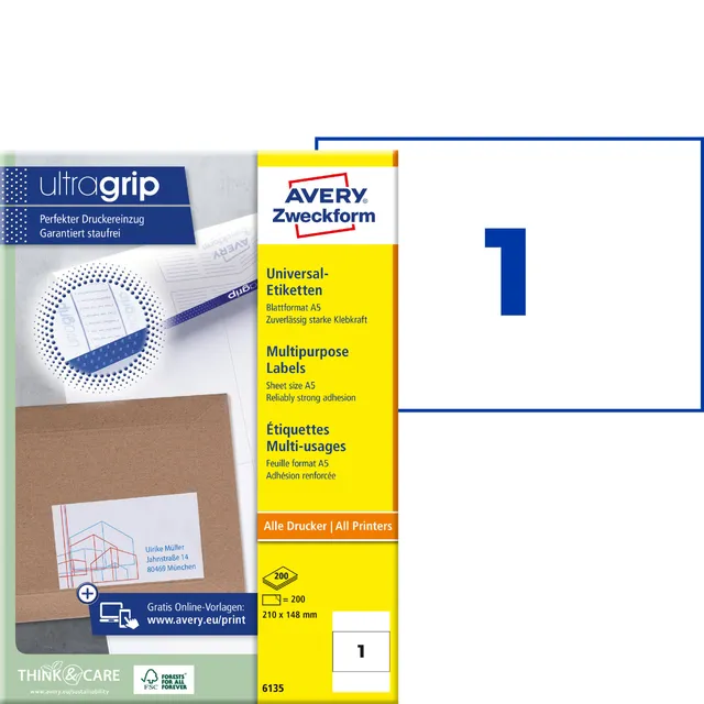 avery-zweckform-6135-universal-etiketten-210x148-mm-200-versandetiketten-selbstk image 1