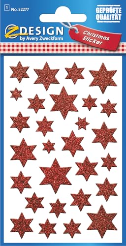 avery-zweckform-z-design-52277-weihnachts-sticker-sterne-rot-glitzer-28-st-ck image 7