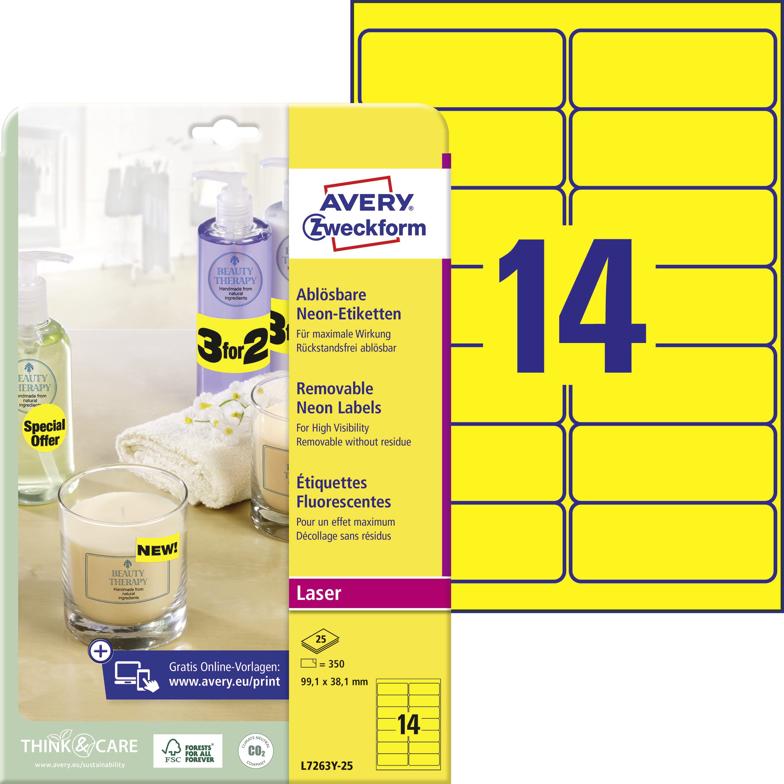 avery-zweckform-l7263y-25-neon-etiketten-99-1-x-38-1-mm-350-st-ck-neongelb-wiede image 1