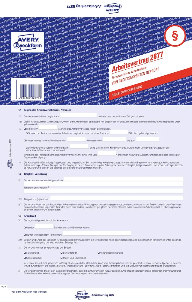 avery-zweckform-2877-arbeitsvertrag-gewerbliche-arbeitnehmer-a4-selbstdurchschre image 1
