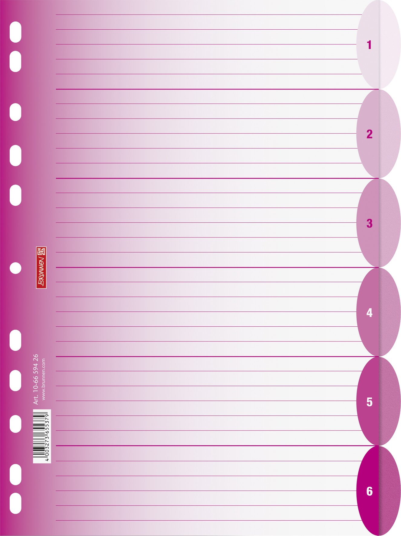 brunnen-ordnerregister-colour-code-a4-pp-halbrund-pink-6-tabs image 1