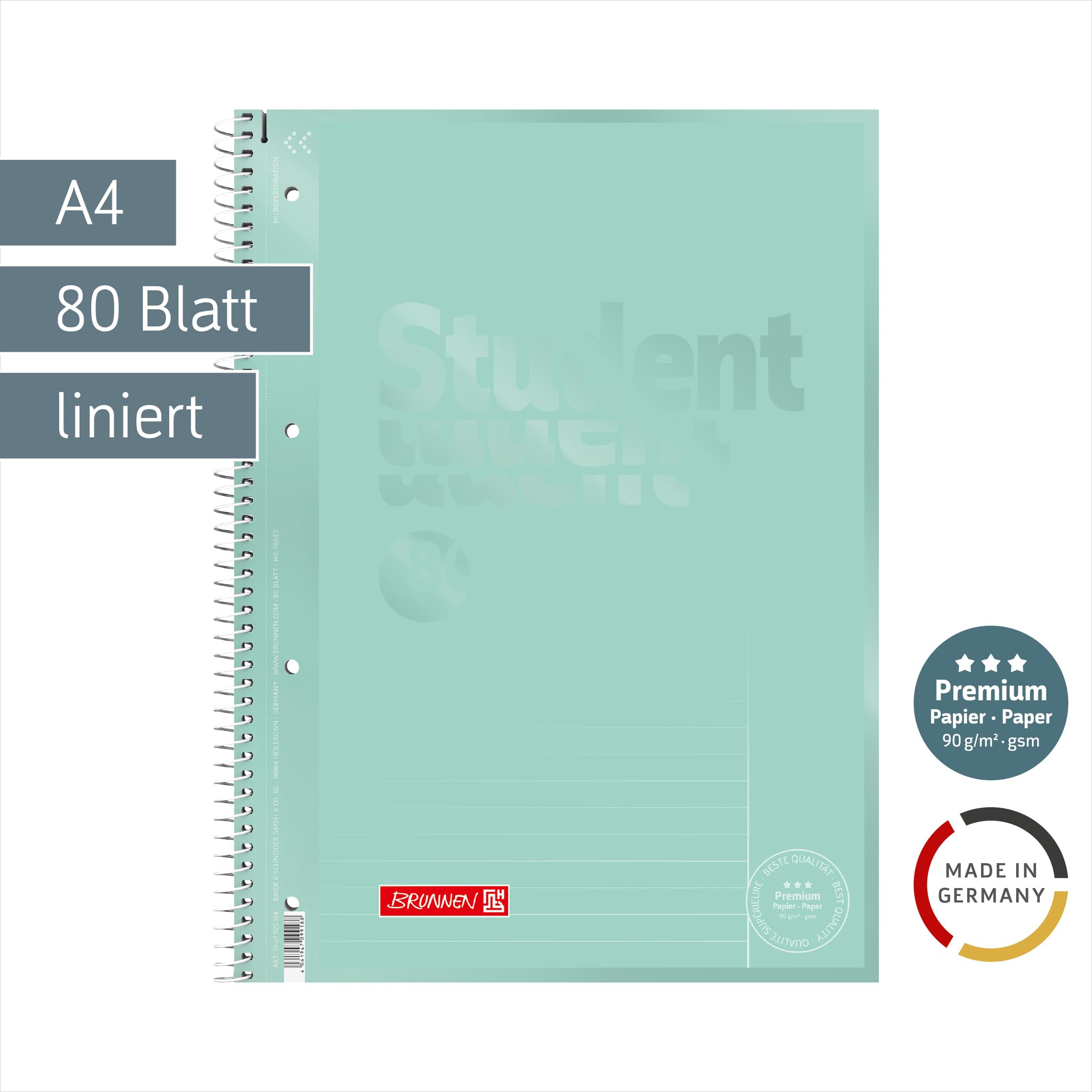 brunnen-collegeblock-premium-student-colour-code-a4-lin-25-80-blatt-mint image 2