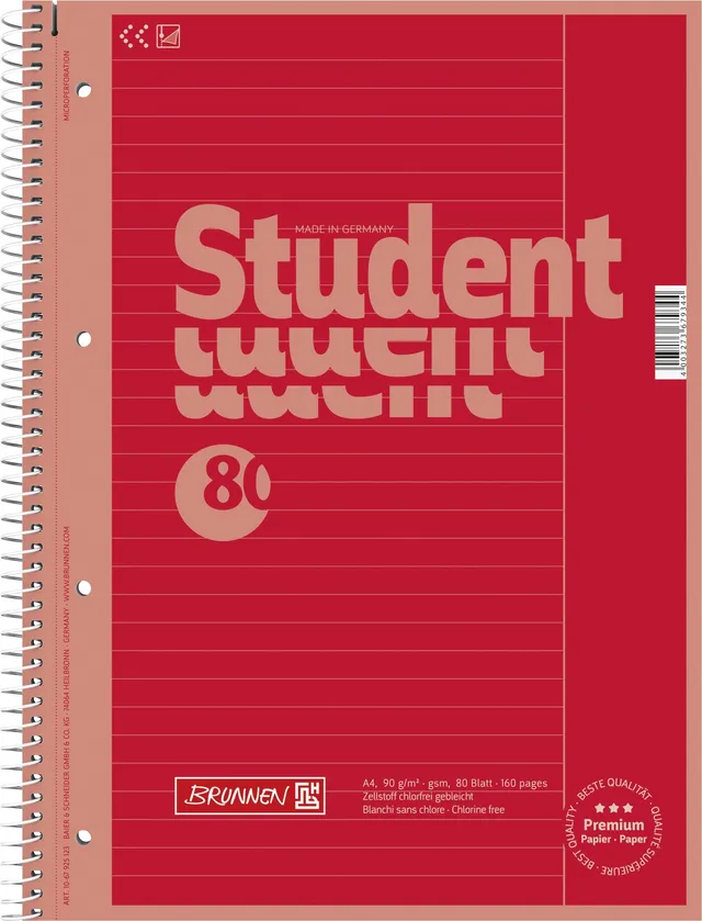 brunnen-colour-code-premium-student-collegeblock-a4-lineatur-25-80-blatt-red image 1