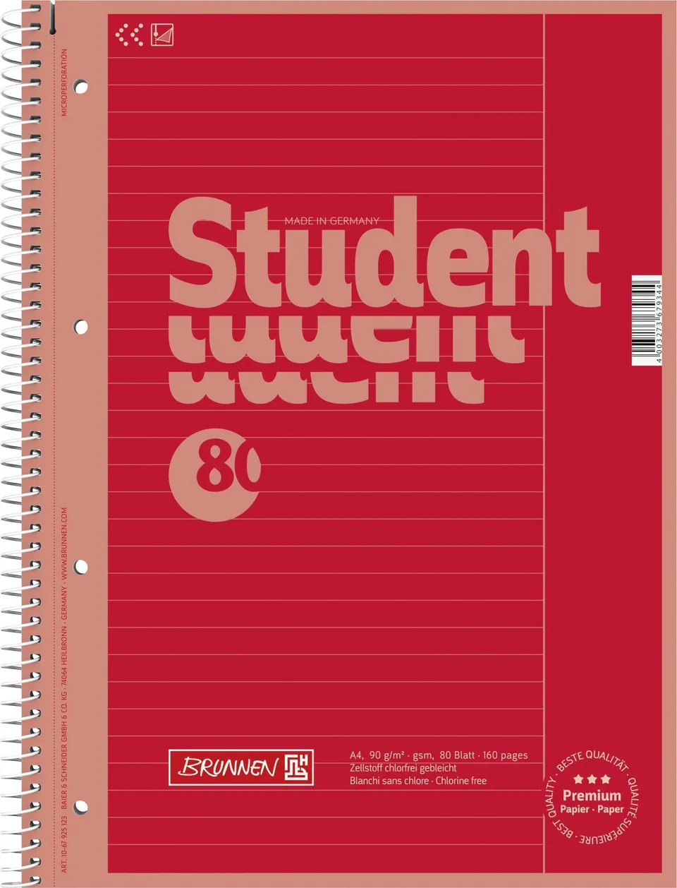 brunnen-colour-code-premium-student-collegeblock-a4-lineatur-25-80-blatt-red image 1