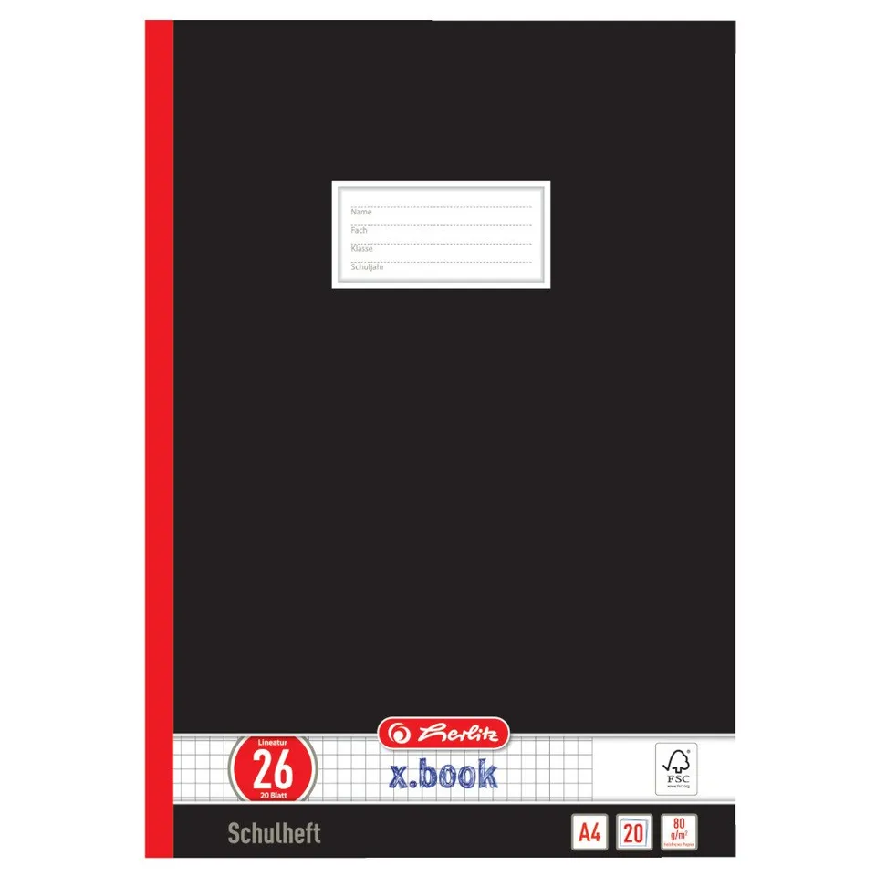 herlitz-331223-schulheft-a4-kariert-mit-rand-lineatur-26-20-blatt-schwarz-10er-p image 1