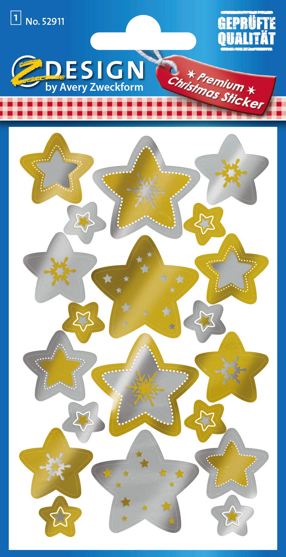 avery-zweckform-52911-z-design-weihnachts-sticker-sterne-gold-silber-20-aufklebe image 2