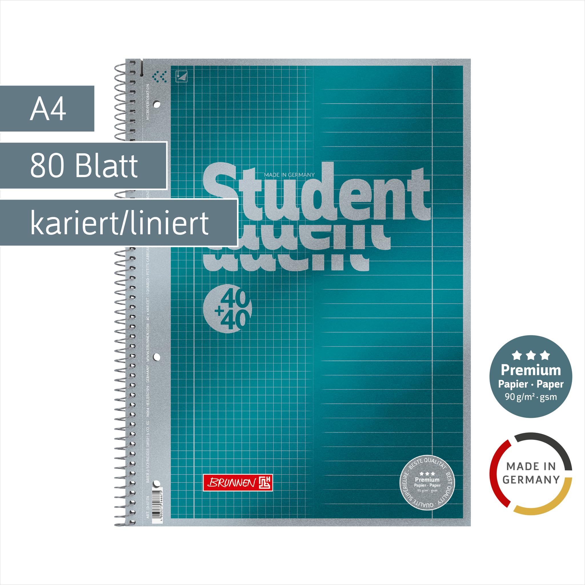brunnen-student-premium-duo-notizblock-collegeblock-a4-liniert-kariert-petrol image 2