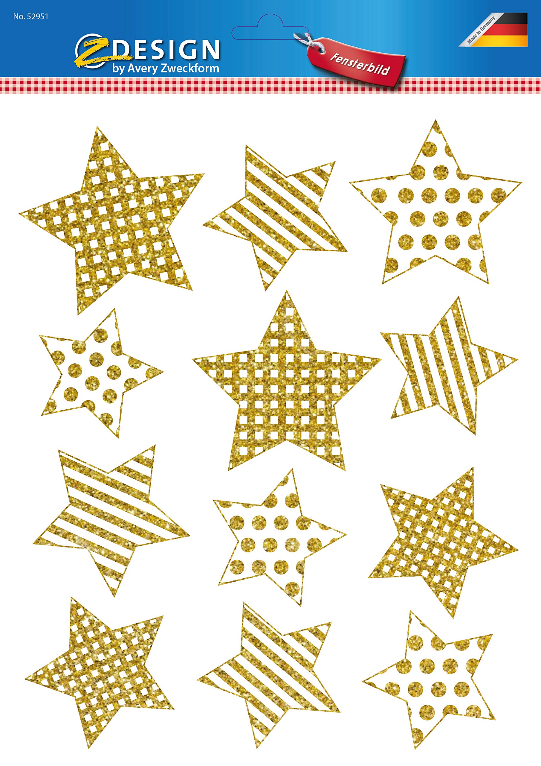 avery-zweckform-z-design-52951-fensterbilder-weihnachten-sterne-gold-12-selbstkl image 2