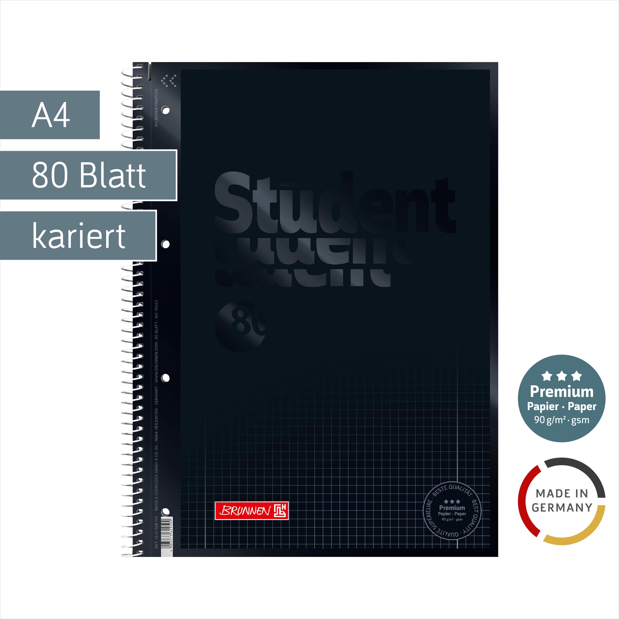 brunnen-collegeblock-student-colour-code-a4-kariert-lin-28-80-blatt-schwarz image 2