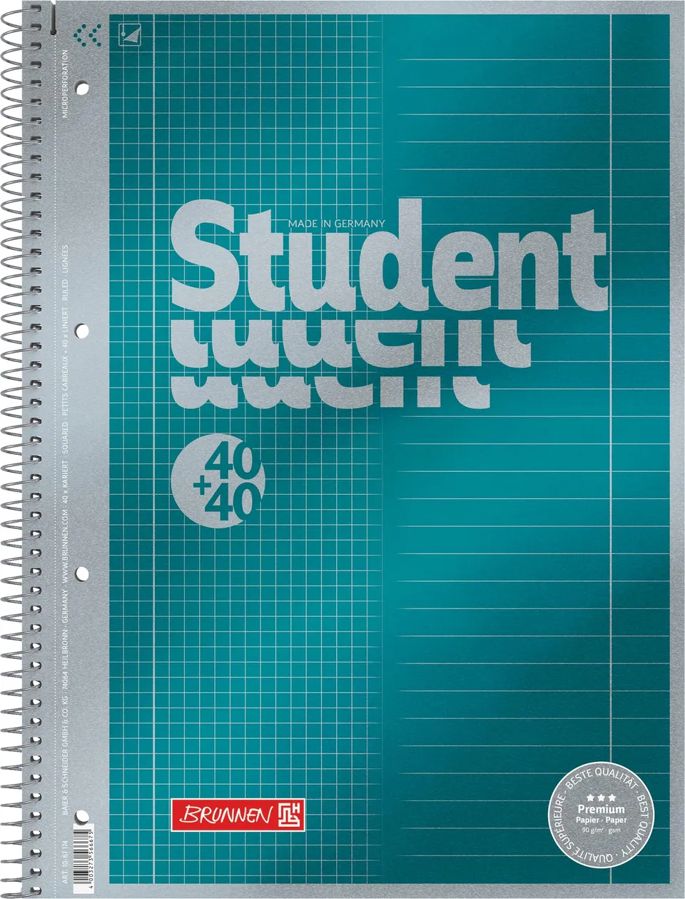brunnen-student-premium-duo-notizblock-collegeblock-a4-liniert-kariert-petrol image 1