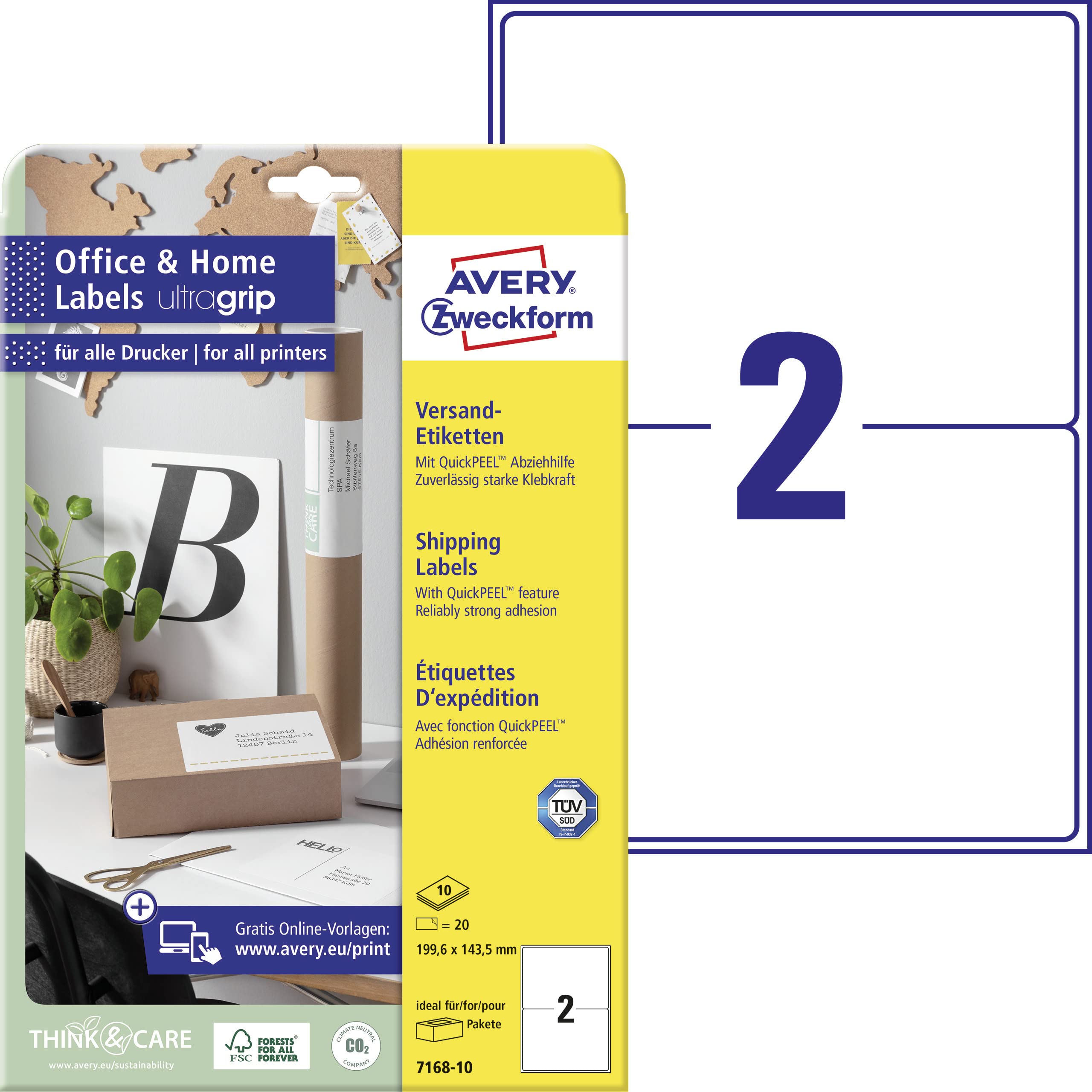 avery-zweckform-7168-10-versandetiketten-a4-199-6x143-5-mm-20-etiketten-wei image 1