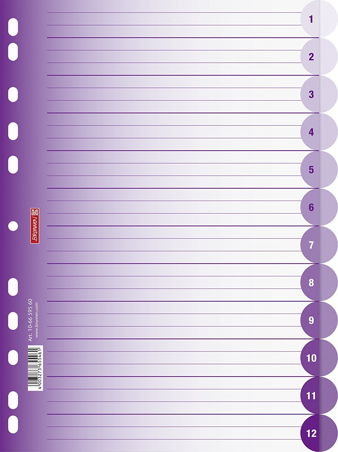 brunnen-colour-code-ordnerregister-a4-pp-12-teilig-violett-halbrund image 3
