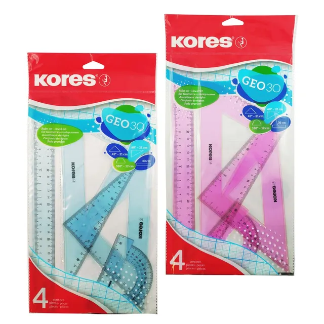 kores-geo30-geometrie-set-4-teilig-lineal-winkelmesser-zeichendreieck-sortierte- image 1