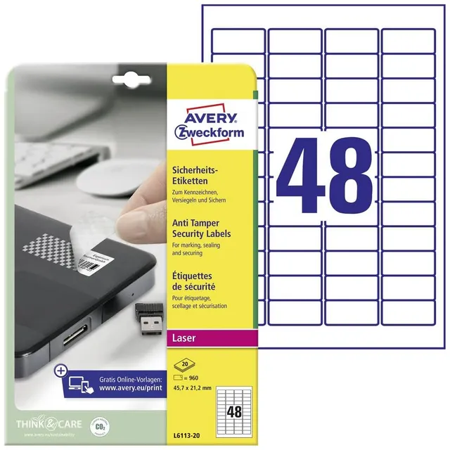 avery-zweckform-l6113-20-sicherheitsetiketten-45-7x21-2-mm-wei-960-st-ck-20-blat image 1