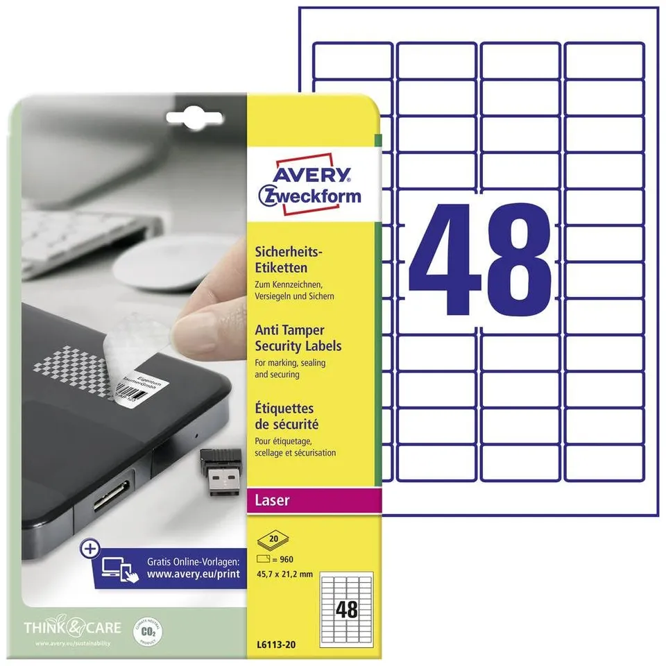avery-zweckform-l6113-20-sicherheitsetiketten-45-7x21-2-mm-wei-960-st-ck-20-blat image 1