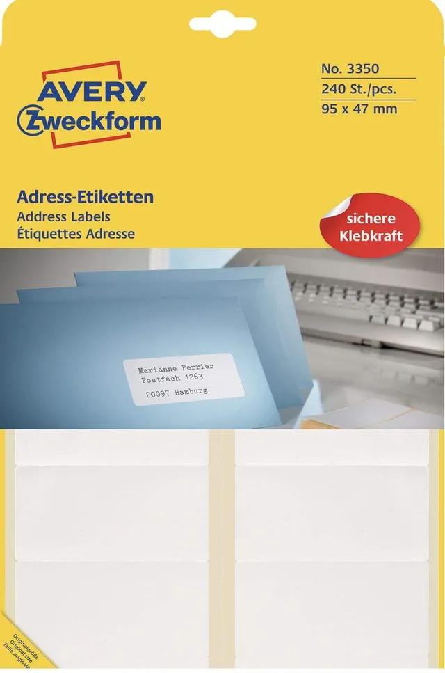 avery-zweckform-3350-adress-etiketten-95x47-mm-240-etiketten-matt-wei image 1