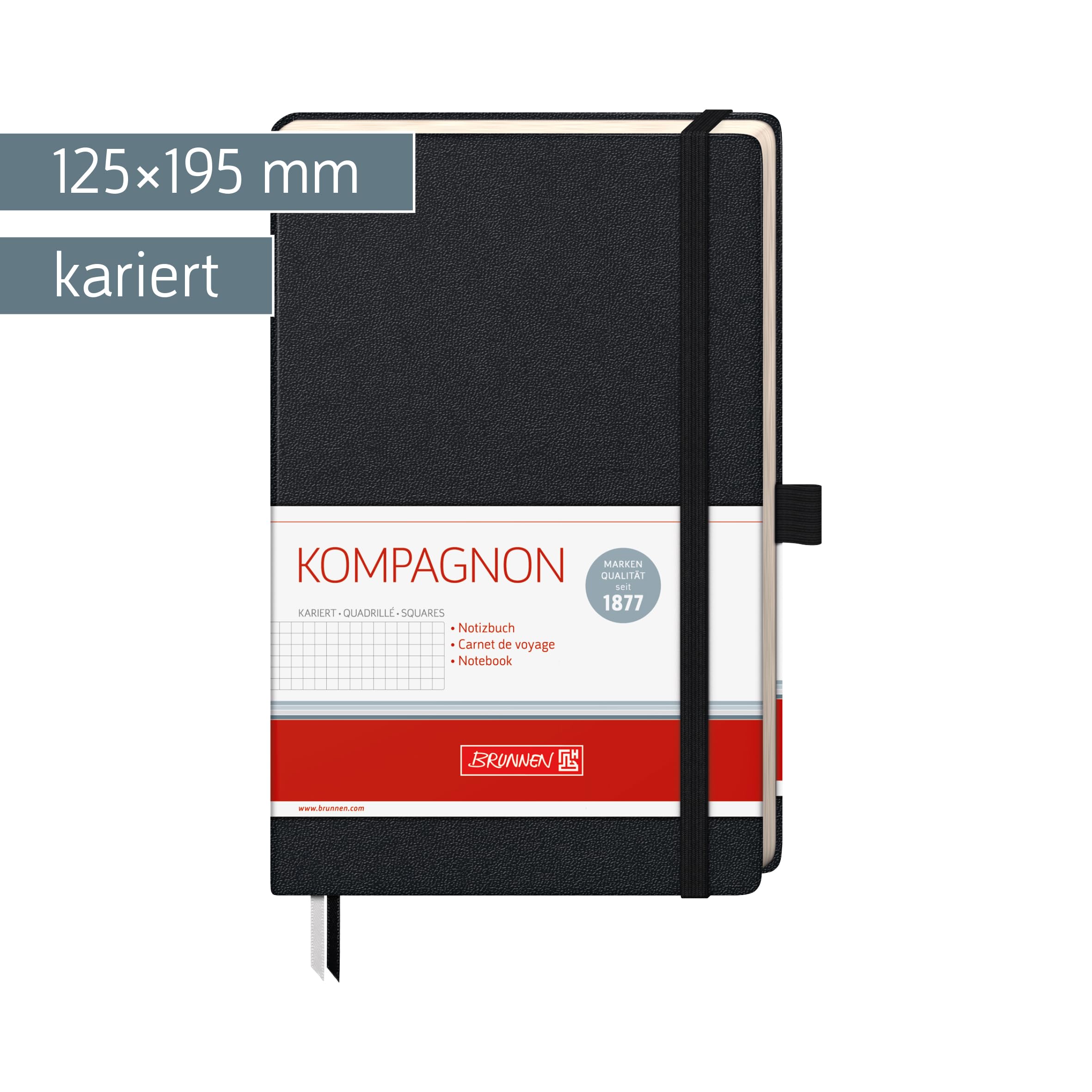 brunnen-notizbuch-kompagnon-klassik-a5-kariert-schwarz-mit-stifthalter image 2