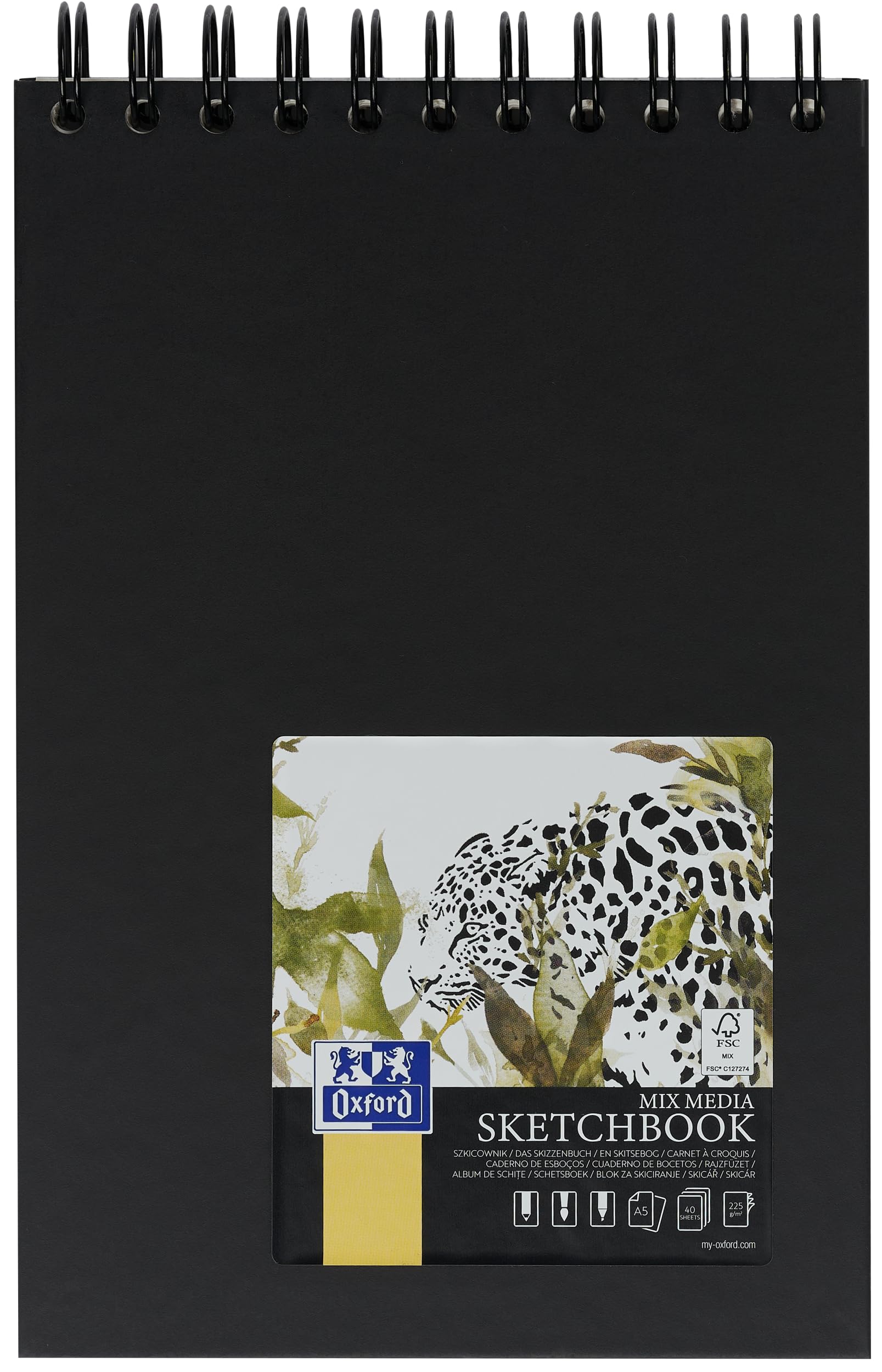 oxford-skizzen-block-a5-hardcover-spiral-225g-schwarz image 1