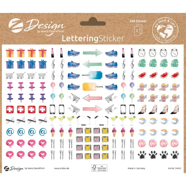 avery-zweckform-54543-deko-sticker-icons-mit-silbereffekt-328-st-ck-auf-a5 image 1