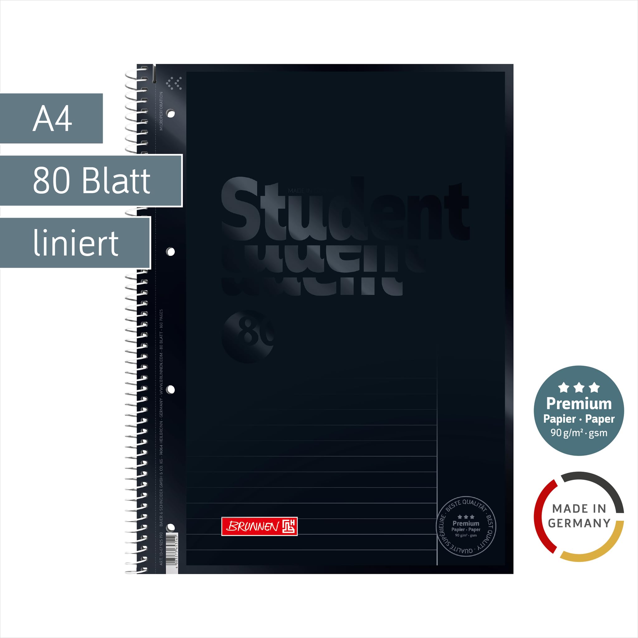 brunnen-collegeblock-premium-student-colour-code-a4-lin25-80-blatt-onyx image 2