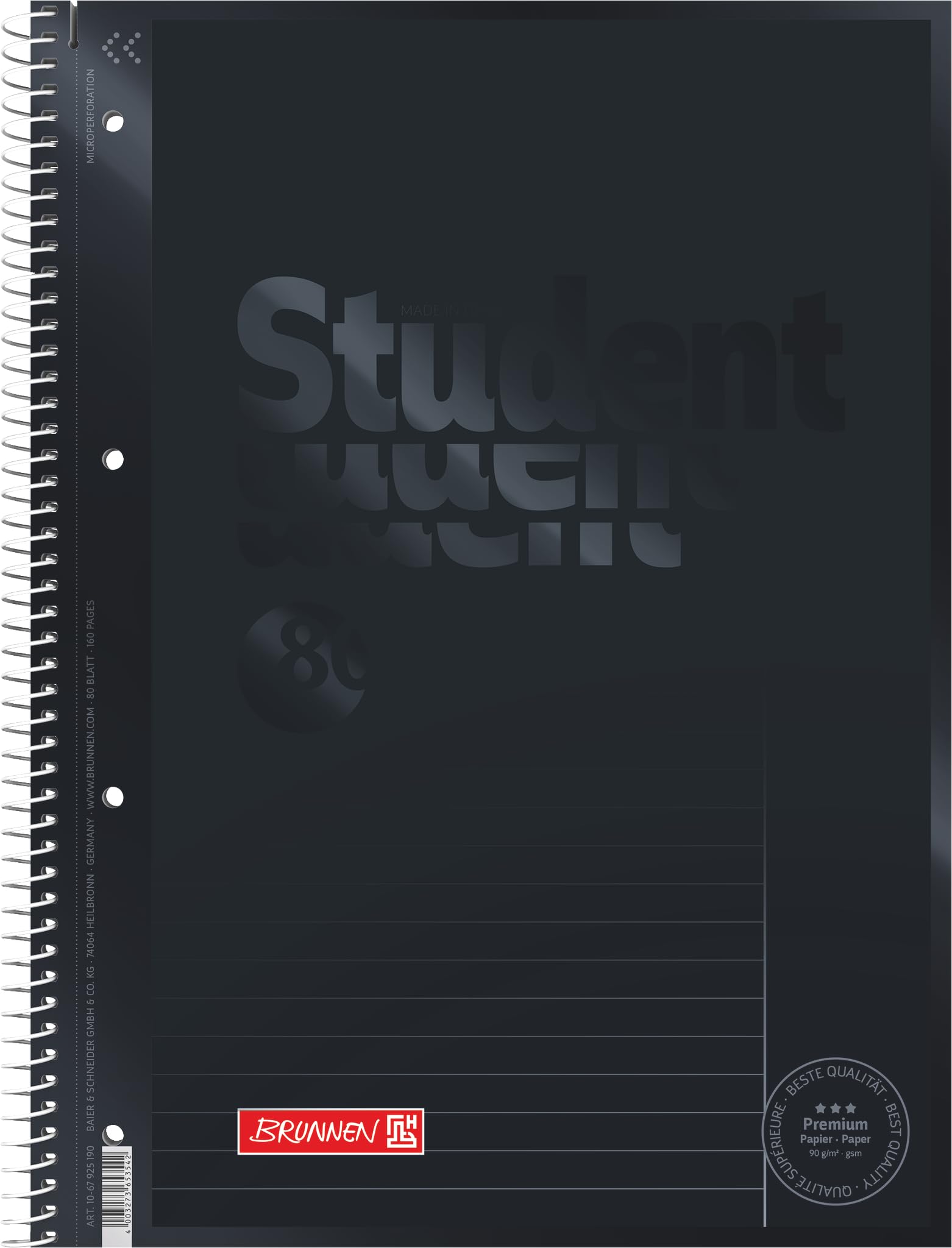 brunnen-collegeblock-premium-student-colour-code-a4-lin25-80-blatt-onyx image 1