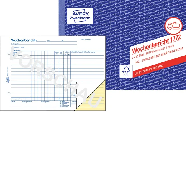 avery-zweckform-1772-wochenbericht-a5-quer-selbstdurchschreibend-2-x-40-blatt-we image 1