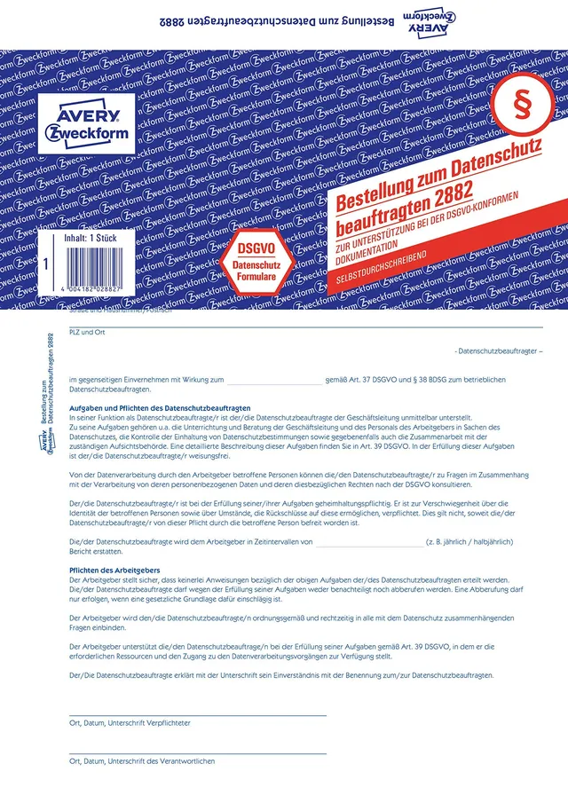 avery-zweckform-2882-formular-datenschutzbeauftragter-dsgvo-a4-5-st-ck-wei image 1