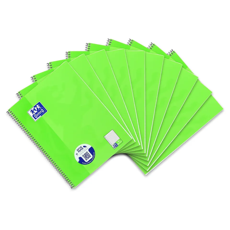 oxford-collegeblock-a4-liniert-mit-rand-links-80-blatt-hellgr-n-10er-pack image 1