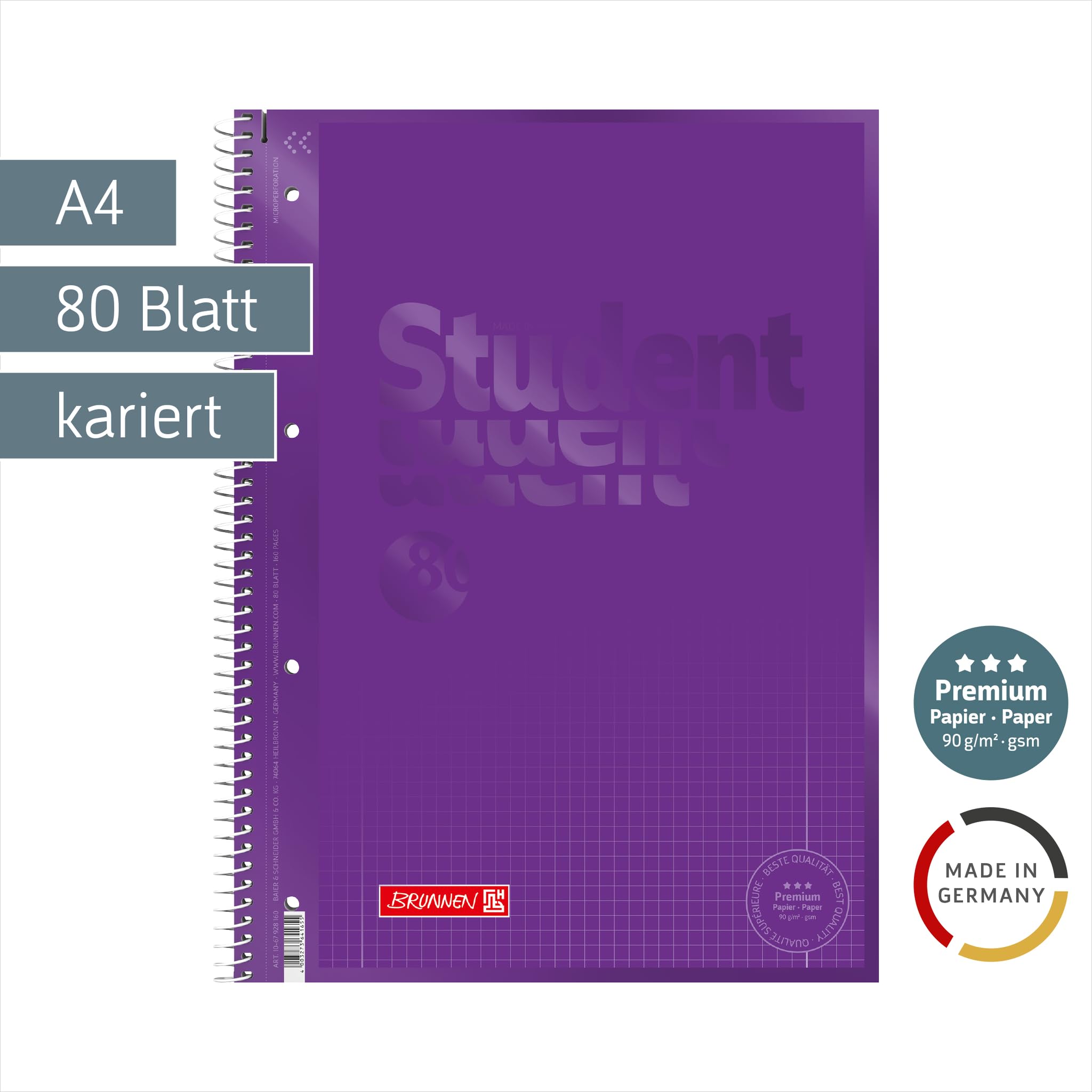 brunnen-collegeblock-premium-student-colour-code-a4-lin-28-80-blatt-purple image 2