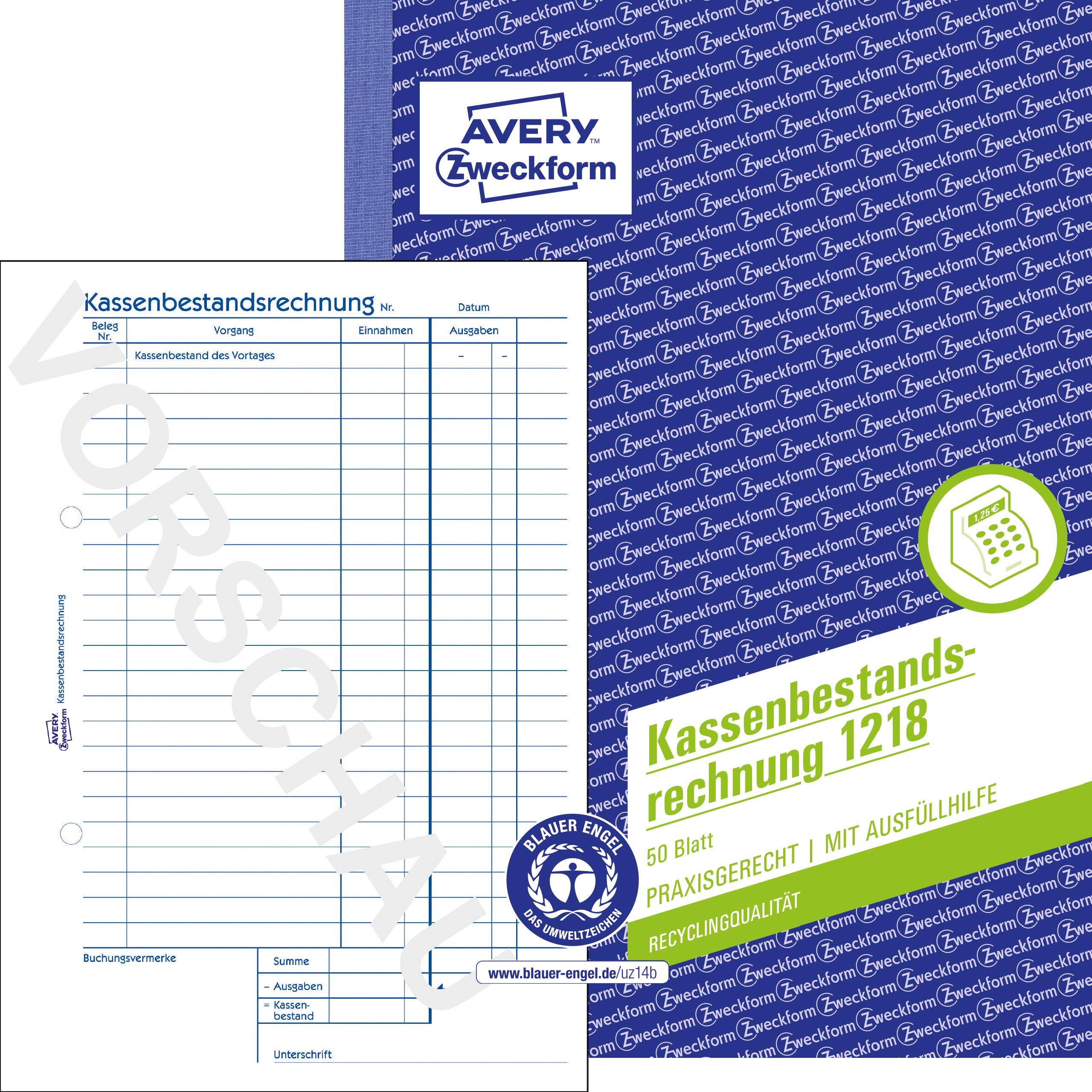 avery-zweckform-1218-recycling-kassenbestandsrechnung-a5-50-blatt-f-r-tageseinna image 1