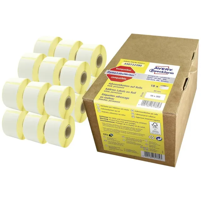 avery-zweckform-as0722390-adressetiketten-f-r-dymo-labelwriter-36-x-89-mm-18-rol image 1