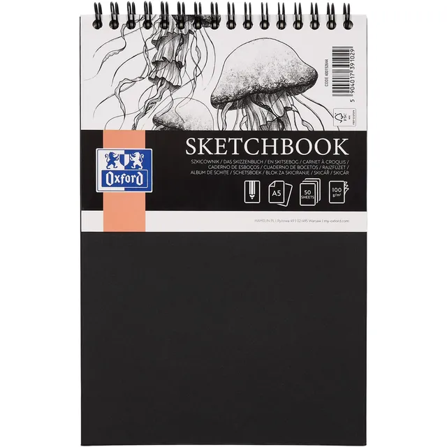 oxford-skizzenbuch-a5-hardcover-doppelspiral-100g-schwarz-50-blatt-5er-pack image 1
