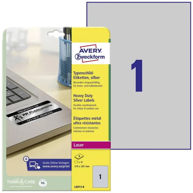 avery-zweckform-l6013-8-typenschild-folienetiketten-silber-a4-8-blatt image 1