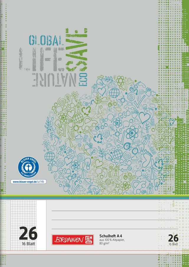 brunnen-104412601-recycling-schulheft-din-a4-16-blatt-lin-26-kariert-mit-rand image 1
