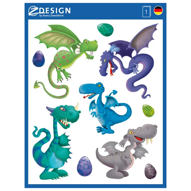 avery-zweckform-54992-fensterbilder-drachen-selbstklebende-fenstersticker-9-st-c image 1
