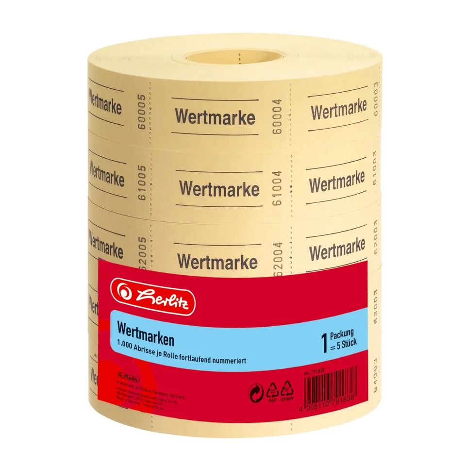 herlitz-791830-neutrale-wertmarken-rolle-5x1000-abrisse-farblich-sortiert image 1