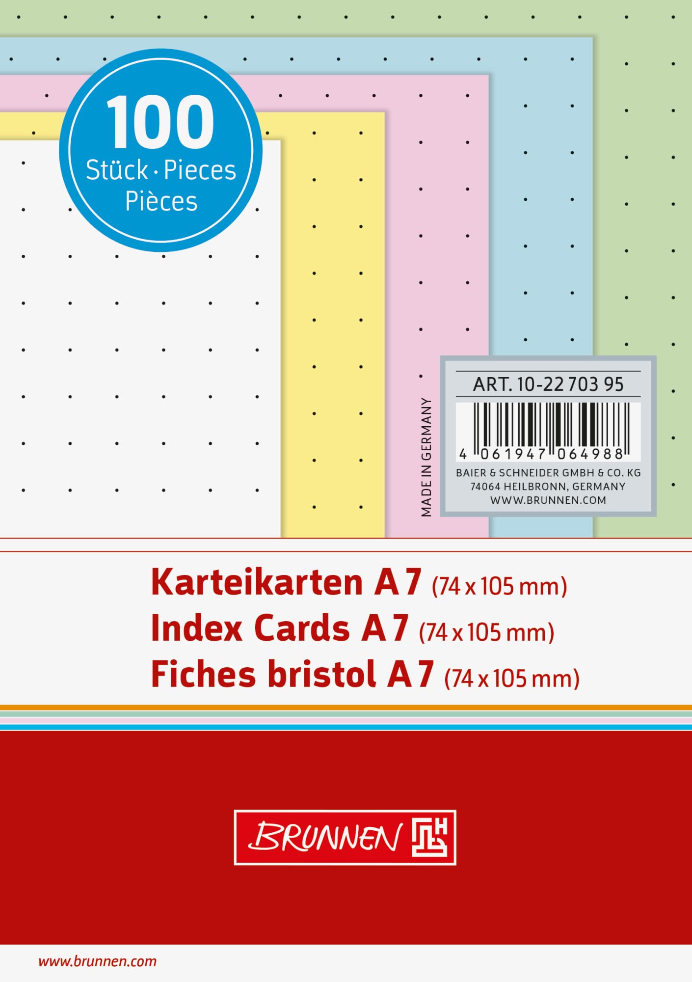 brunnen-karteikarten-a7-dotted-100-st-ck-5-farbig image 1